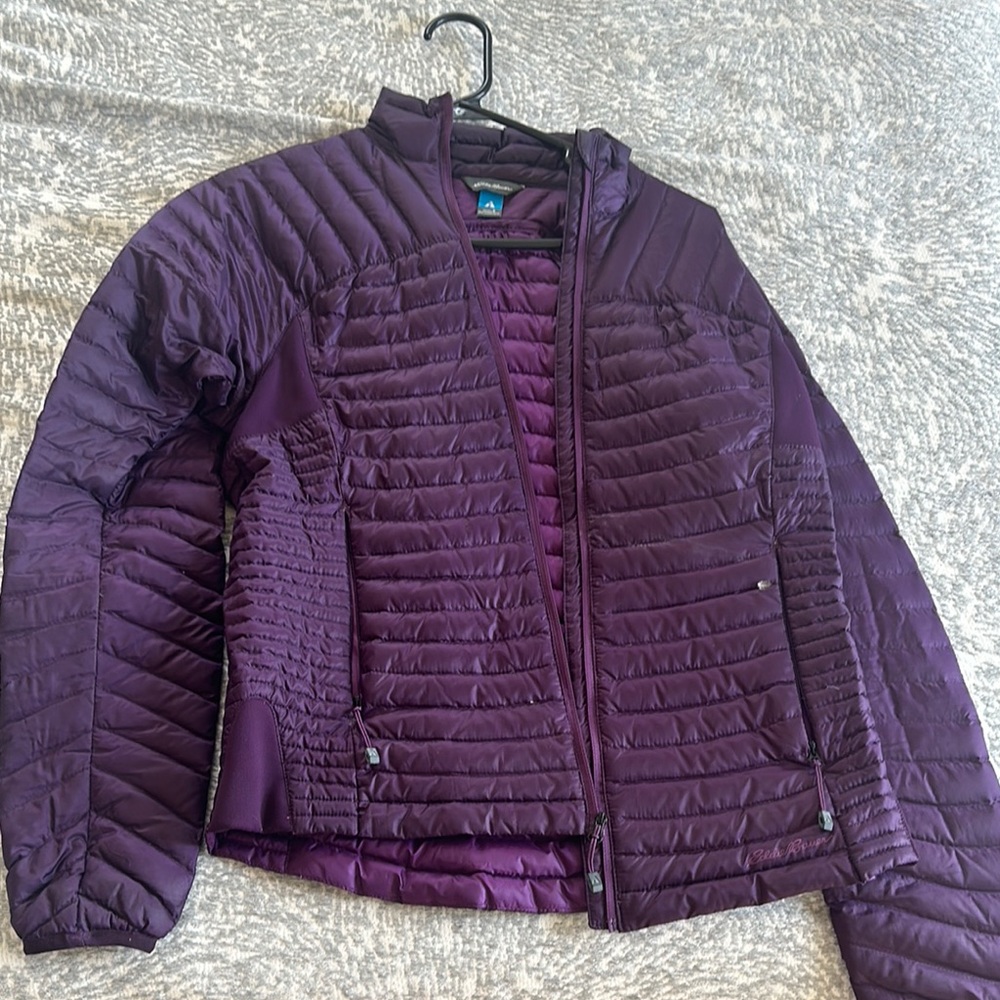 Eddie Bauer Purple Puffer Down Jacket with Quilted Design